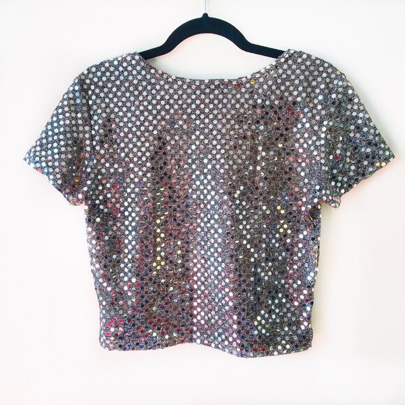 Vintage 90's Le Chateau Sequined Cropped T-Shirt, Stylish Party Wear - Picture 2 of 5